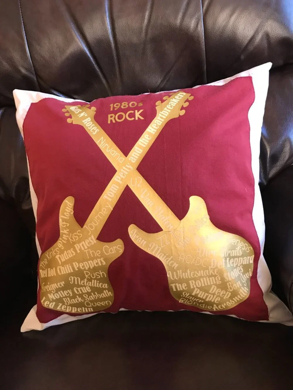 Handmade Pillow Cover, 1980s Rock Bands Guitars Music Room Decor 18 x 18 inches